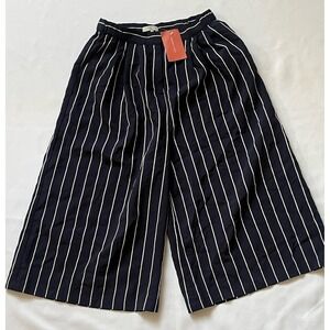 FRNCH navy blue white striped wide leg‎ trousers pelly pants cropped women M nwt